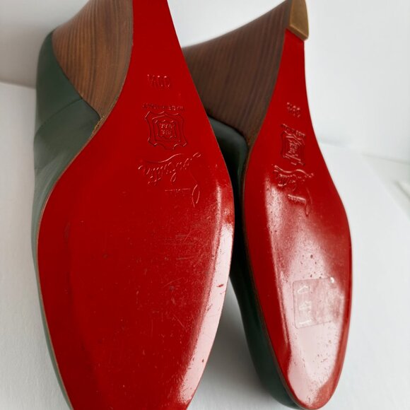 Christian Louboutin Miss Boxe Green Leather & Wood Wedges Shoes 39.5 - Picture 11 of 11
